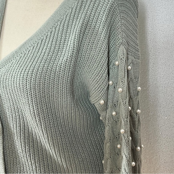 Jessica Simpson sage green button down sweater with pearls appliqué - Picture 5 of 12